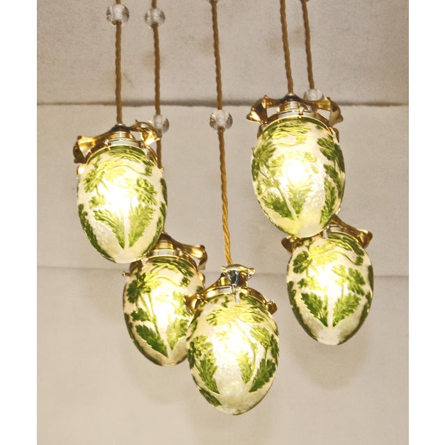 Art Nouveau Brass and Glass Chandelier, 1890s For Sale - Image 14 of 17