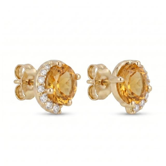 Natural Citrine Gemstone Studs - Dainty 925 Silver Handmade Studs for Woman - A Pair For Sale - Image 4 of 4