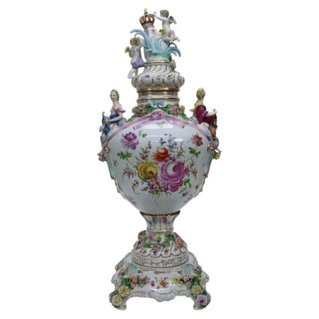 Meissen Louis XIV Style Figural & Floral Pictorial Porcelain Urn C1880 For Sale - Image 18 of 18