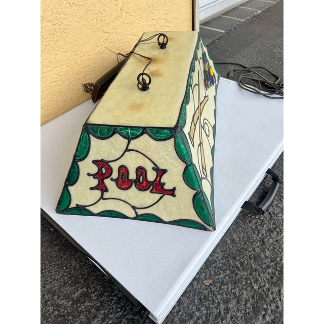 Vintage original 1970s fiberglass ceiling hanging light. Great for a bar or game room. Measures appox. 31” x 9” x 16”