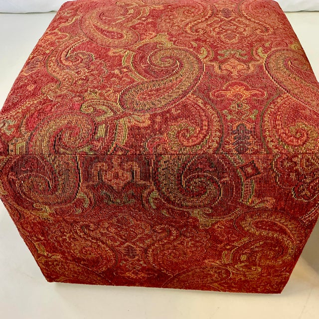 1980s Vintage Rustic European Italian Paisley Chenille Low Stools - A Pair. For Sale - Image 12 of 12