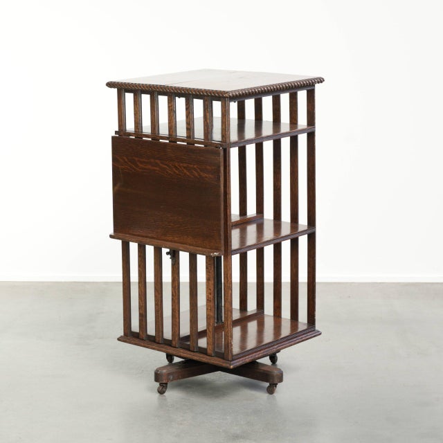Large Antique 19th Century English Oak Book Carousel with Reading Shelf and Details For Sale - Image 14 of 14