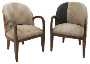 Set of French Wood and Fabric Lounge Chairs, 1950s