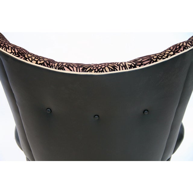 Art Deco 1950s Vintage Black Leather Wingback Accent Chair For Sale - Image 3 of 12