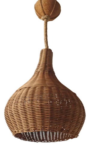 Mid-Century Modern Onion-Shaped Pendant Lamp in Rattan