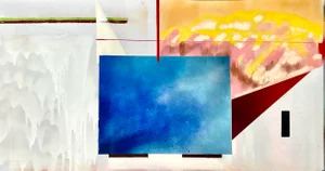Original Painting by Erik Sulander, “End of Television” Mixed Media on Dacron (Sailcloth)