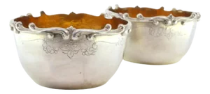 Silver Washbasins with Raised Edges and Gold Interiors, Set of 2