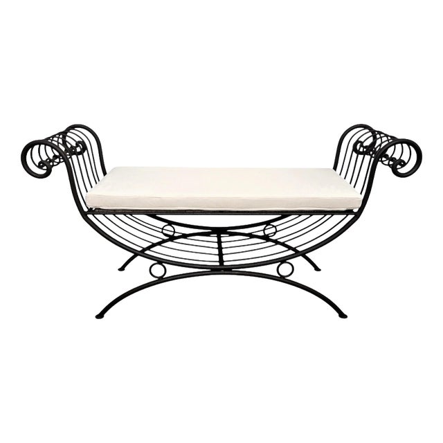 Italian Metal Iron Bench with Roll Arm, 1960s For Sale