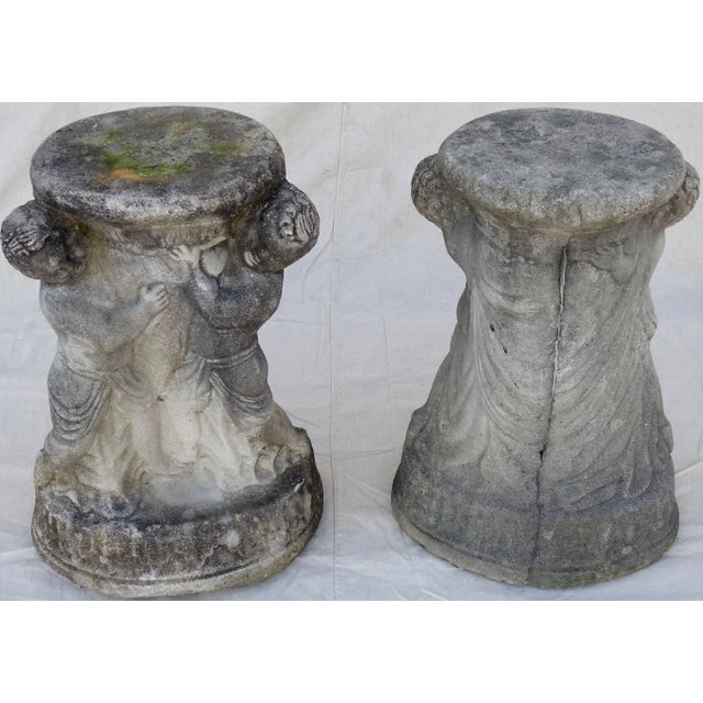 Italian Pair of Cast Concrete Cherub Pedestals For Sale - Image 3 of 13