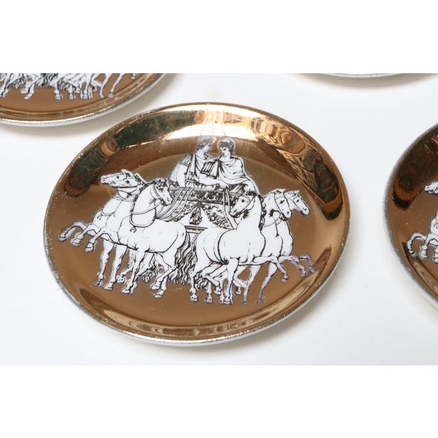 Set of Eight Vintage Gilded Roman Chariot Coasters by Piero Fornasetti With Box For Sale - Image 17 of 18
