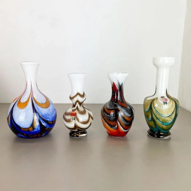 Vintage Italian Pop Art Multicolor Opaline Florence Vases, 1970s, Set of 4 For Sale - Image 4 of 18