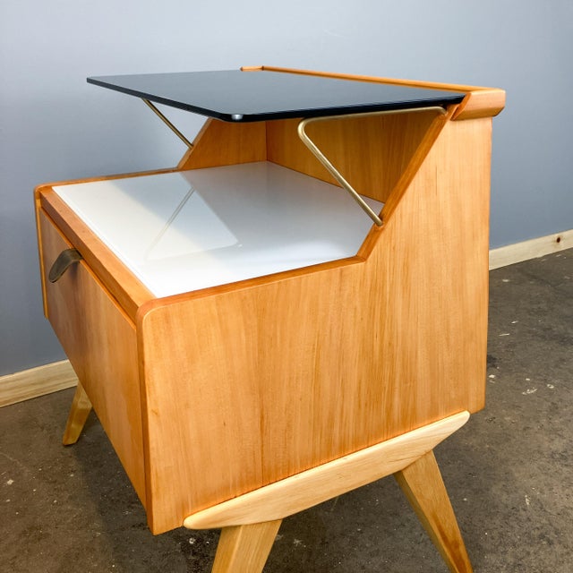 1950s Pearwood Bedside Tables with Black and White Glass Tops from WK Möbel, 1950s, Set of 2 For Sale - Image 5 of 15