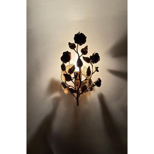 Hollywood Regency Italian Hand-Forged Rose Wall Lamps, 1950s, Set of 2 For Sale - Image 14 of 15