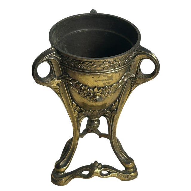 Antique Incense Burner **Base Only** Appears to be Bronze with Brass Overlay Art Nouveau Urn Style Tripod Depose France...