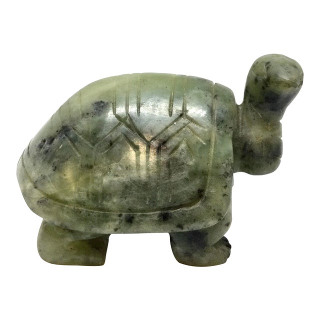 1980s Asian Spinach Jade Carved Turtle Sculpture For Sale