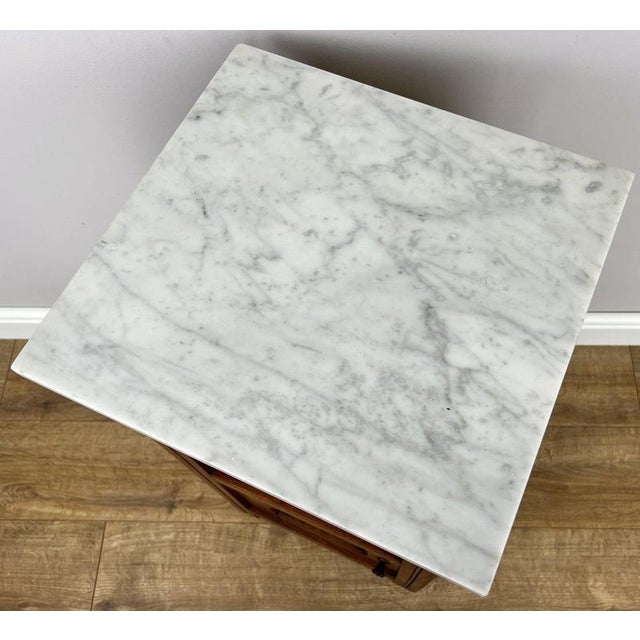 Antique French Oak Bedside Table with Marble Top For Sale - Image 10 of 12