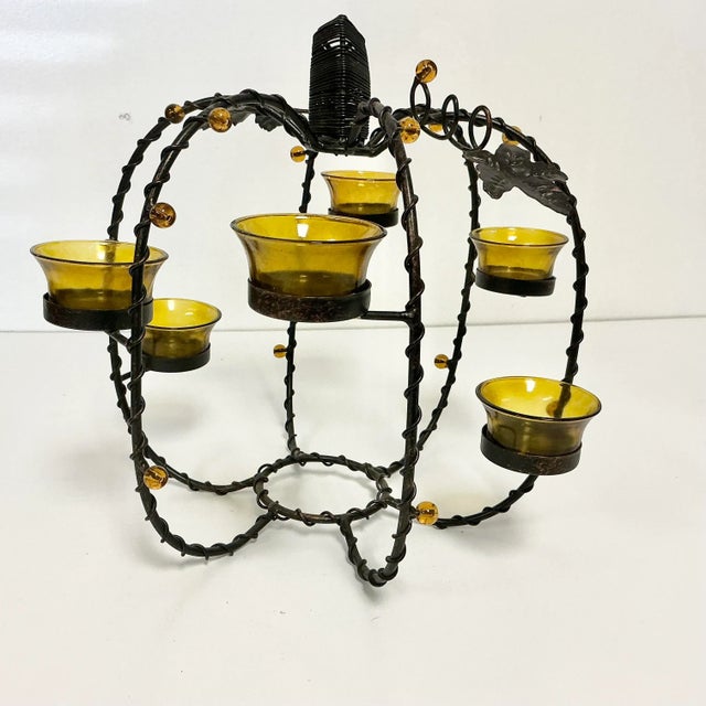 Burnt Umber 1980s Vintage Brutalist Boho Chic Metal Votive Candle Holder Pumpkin, Thanksgiving & Halloween For Sale - Image 8 of 10