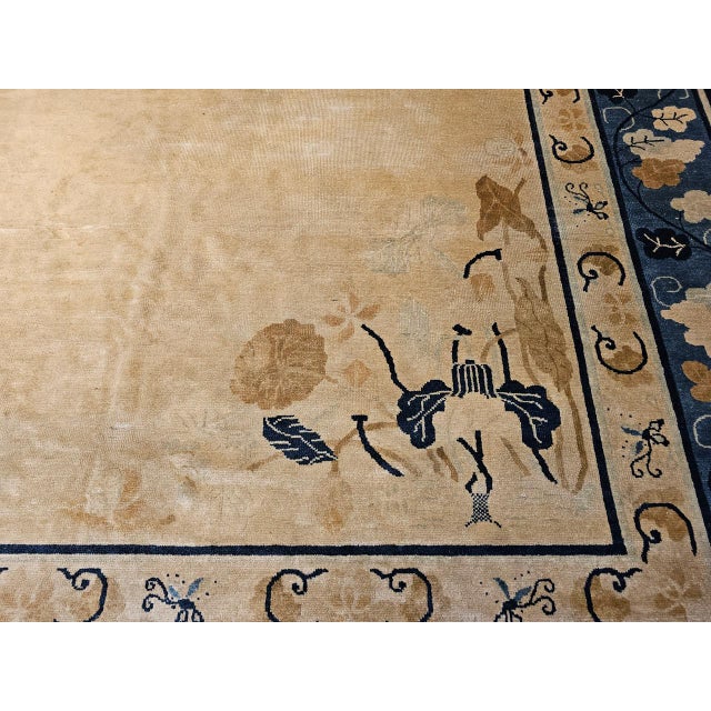 19th Century Antique Chinese Peking Rug, Handwoven Open Pattern, Tan & Blue, 12' X 14' For Sale - Image 15 of 17