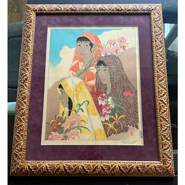 A Japanese Woodblock print by Paul Jacoulet (French, 1896-1960) entitled Retour de la Jungle Tondana Celebes (Return from...