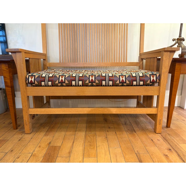 Vintage Stickley Mission Bench W/ Upholstered Seat For Sale - Image 10 of 11