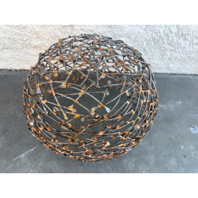 2000 - 2009 Brutalist Style Wired Metal Bowl Basket Catch All Birds Nest Bertoia Falkenstien For Sale - Image 5 of 5