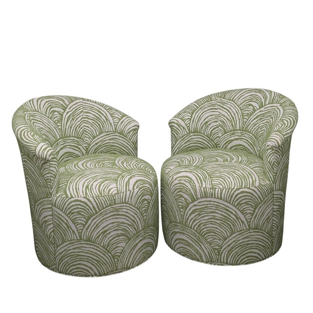 Thibaut Thibaut Ashby Swivel Chairs, Bay Point in Leaf Performance Fabric - a Pair For Sale - Image 4 of 9