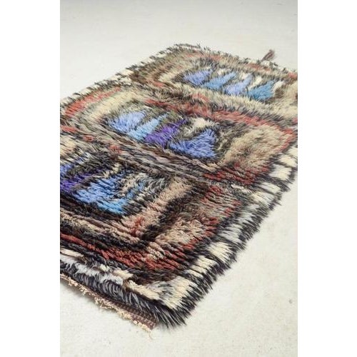 Scandinavian Blue, Purple, Brown and Beige Rya Wall Hanging, 1960s For Sale - Image 4 of 6