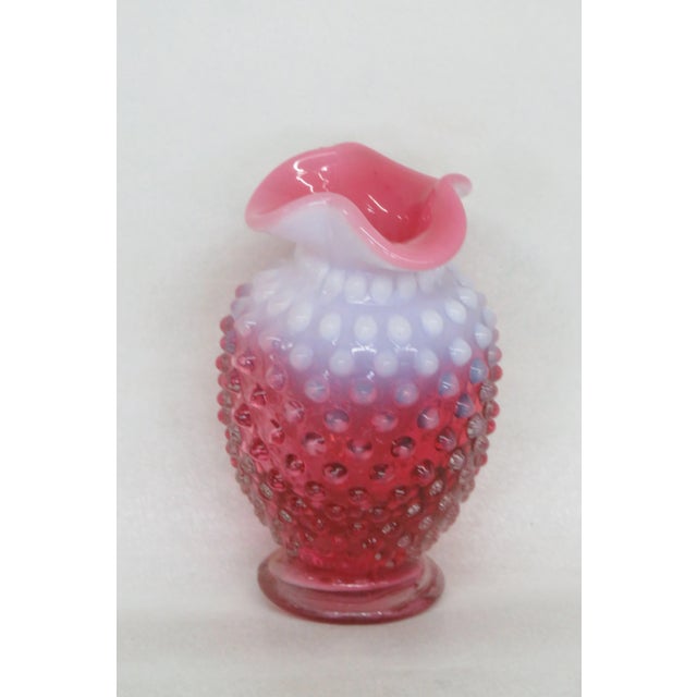 Pink Fenton Hobnail Style Cranberry Opalescent Ruffled Rim Bud Vase For Sale - Image 8 of 10