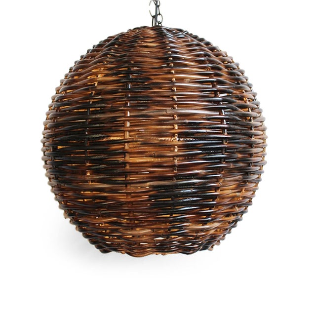 Modern Tropical Burnt Bamboo Globe Pendant Light Medium For Sale - Image 4 of 9