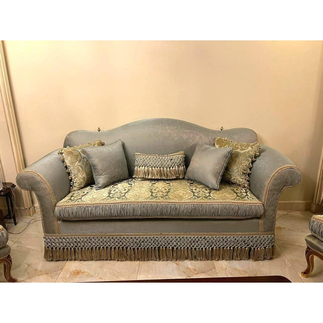 Transform your home with the timeless elegance of this magnificent French Louis XVI-inspired grand sofa, expertly...