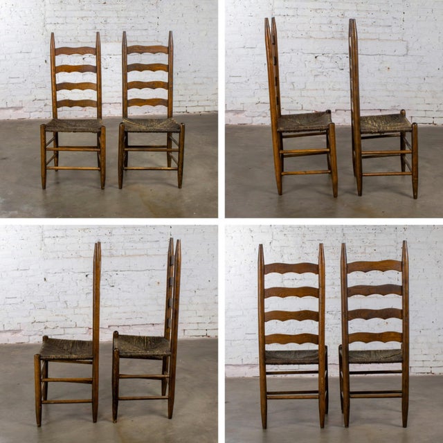 Late 19th to Early 20th Century Pair of French Country Style Oak Ladderback Chairs Twisted Papercord Seats For Sale - Image 18 of 18