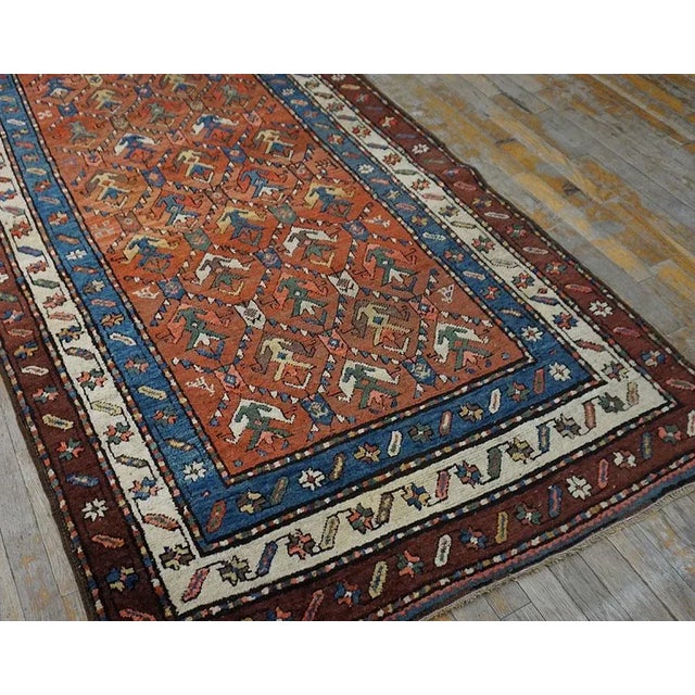 1900s Salmon Geometric Tribal Antique Caucasian Moghan Carpet 4' 0'' X9' 0'' Knotted Wool Rug Runner For Sale - Image 9 of 9