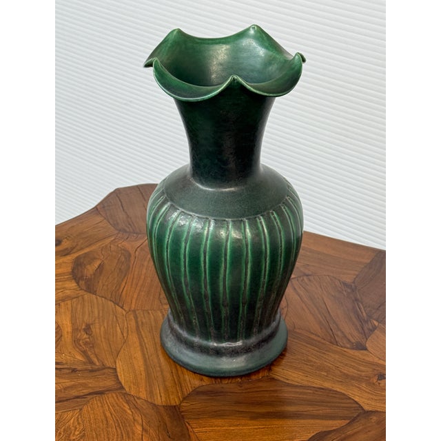 Antique Replica Green Ribbed Pottery Vase For Sale In San Francisco - Image 6 of 12