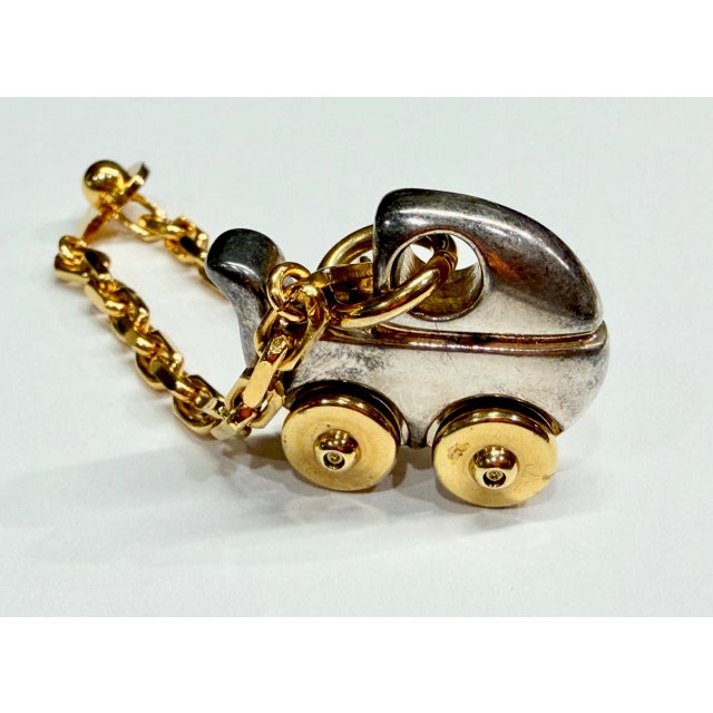 Mid-Century Modern Mid-Century Silver- and Gold-Plated Baby Carriage Artist Pendant Jewelry in the style of Cartier, 1960s For Sale - Image 3 of 13