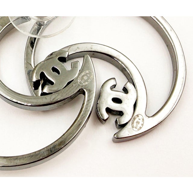 Chanel Chanel Silver CC Half Moon Crystal Piercing Earrings, A Pair For Sale - Image 4 of 4