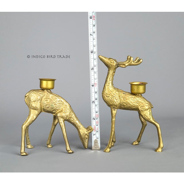 Mid 20th Century Pair of Vintage Solid Brass Deer Figurines Candlestick Holders For Sale - Image 5 of 6
