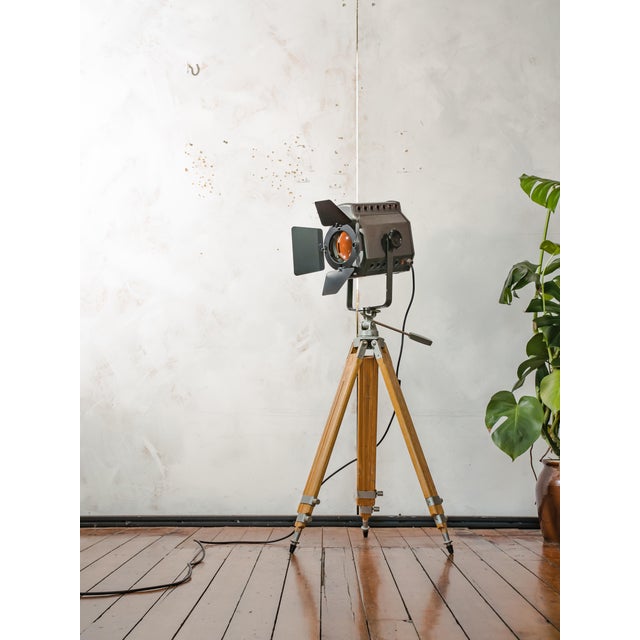 Industrial Studio Spotlight Floor Lamp on Berlebach Wooden Tripod from ADB, Belgium, 1960s For Sale - Image 10 of 15