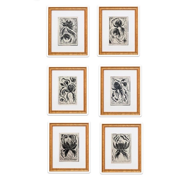 "Phases of Bloom" Set of 6 Original Block Prints - Linocut on Block print paper. First edition original prints - ink on...
