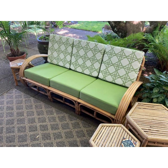 Mid-Century Modern Offered at a Compelling Value - The "Idea Home" 4-Strand 3/4 Pretzel Rattan Suite (3 Pieces) For Sale - Image 3 of 18