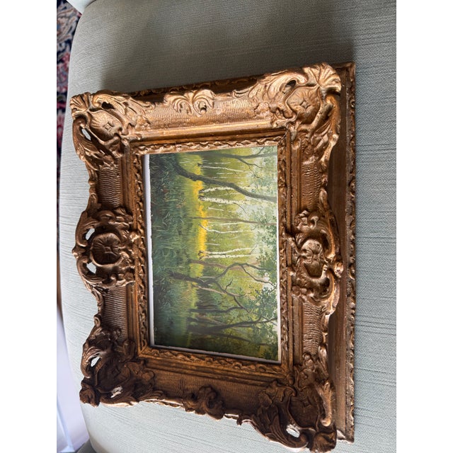 2020s 2025 Gouache Forest Light in Antique French Frame For Sale - Image 5 of 8