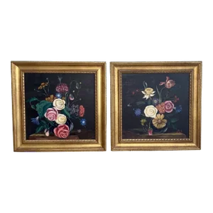 Small Vintage Still Life Flower Paintings - a Pair