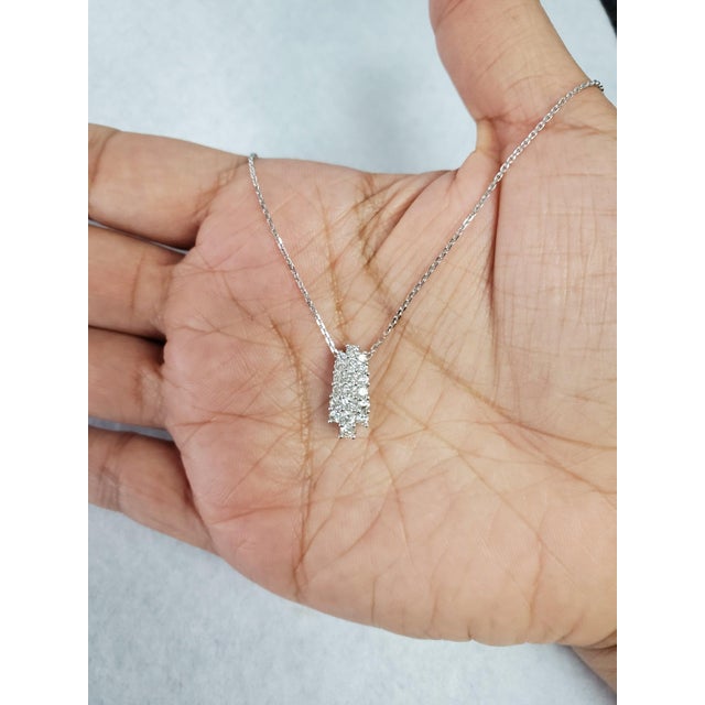 Contemporary Cluster Diamond Necklace .80cttw 14k White Gold 16" For Sale - Image 3 of 4