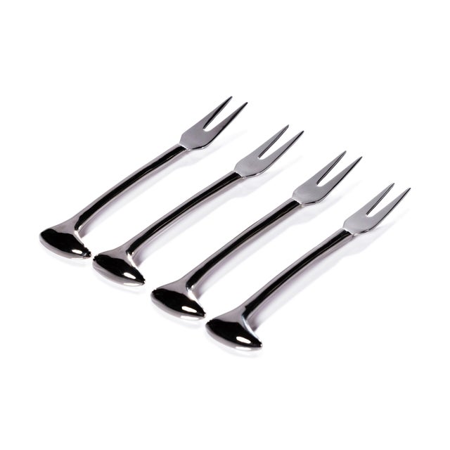 Contemporary Sable 4-Piece Set Cheese & Cocktail Forks, Nickel For Sale - Image 3 of 3