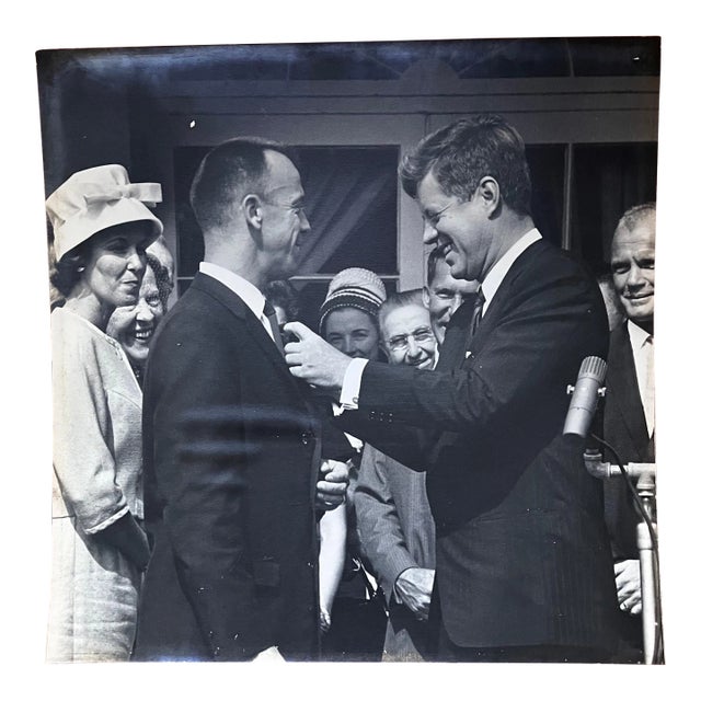 1960s John F Kennedy with Alan Shepard & John Glenn Black & White Photo For Sale