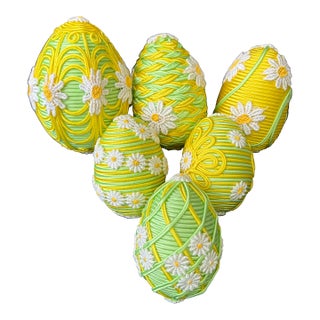 Vintage Handmade Collection of Trim Covered Easter Eggs Set of 6 For Sale