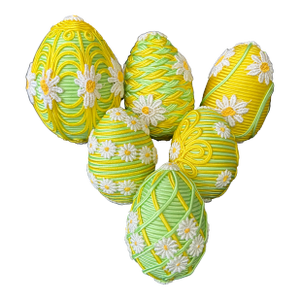 Vintage Handmade Collection of Trim Covered Easter Eggs Set of 6