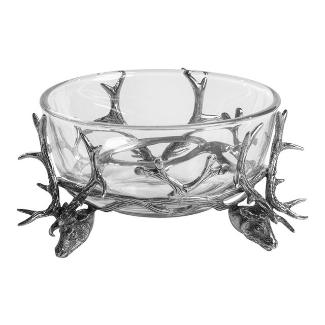 Alberg Stag Head Pewter & Glass Bowl For Sale