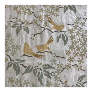 Galbraith & Paul Hand Printed Linen Birds Remnant Fabric 22” X 88” For Sale