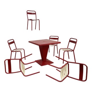 Bistro Table and Chairs from Tolix, 1950s, Set of 7 For Sale