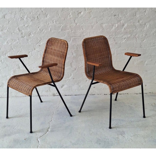 Rattan and Iron Stackable Elbow Chairs by Gian Franco Legler, Switzerland, 1960s, Set of 2 For Sale - Image 11 of 11
